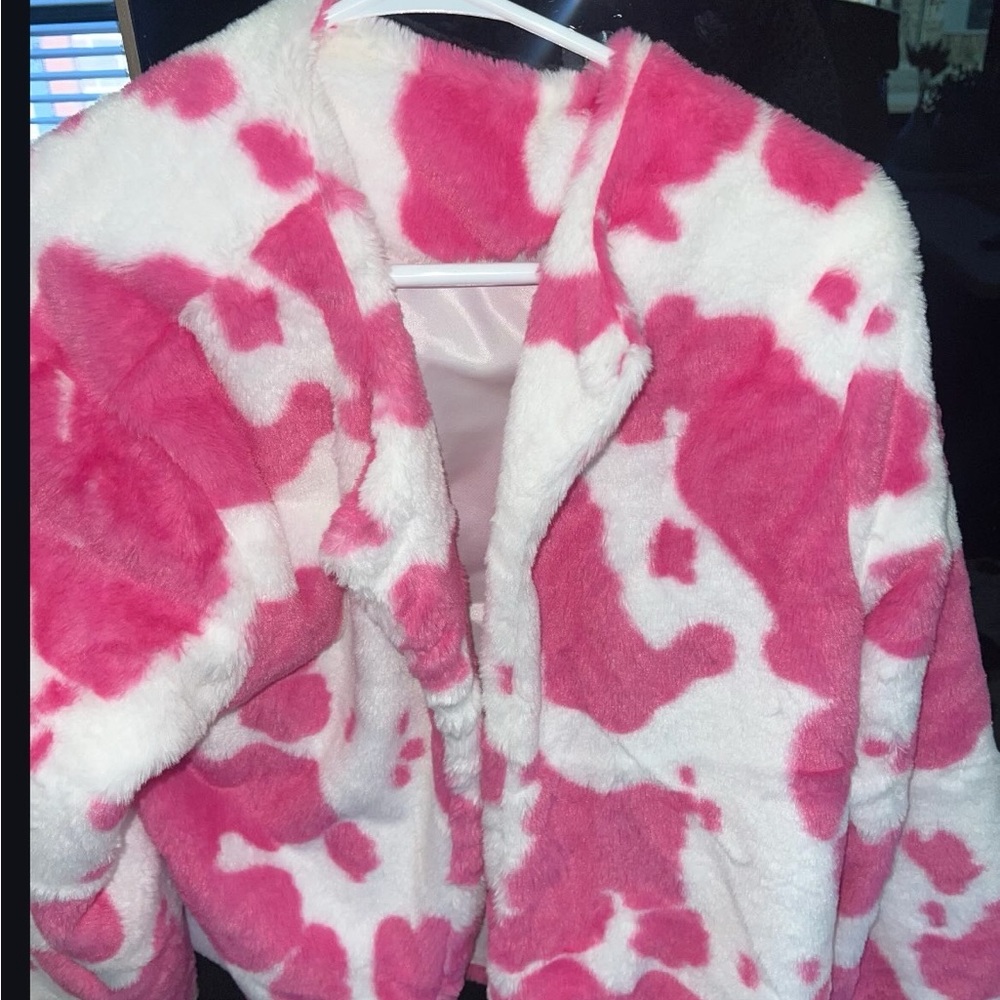 Plush Fur Jacket - Pink & White